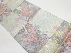 佐賀錦市松に花々模様織出し袋帯